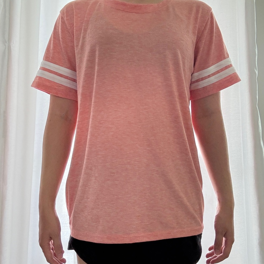 Pink Short Sleeve T-Shirt with White Stripes